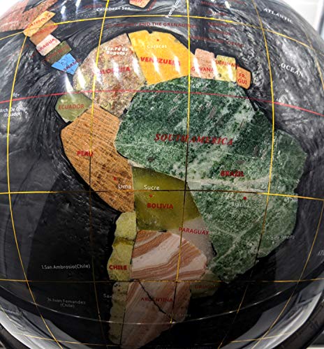 Unique Art Since 1996 Black Pearl Swirl Gemstone Globe with Silver Stand
