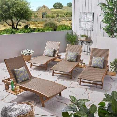 Noble House Banzai Outdoor Wicker and Wood Chaise Lounge Set of 4 Brown