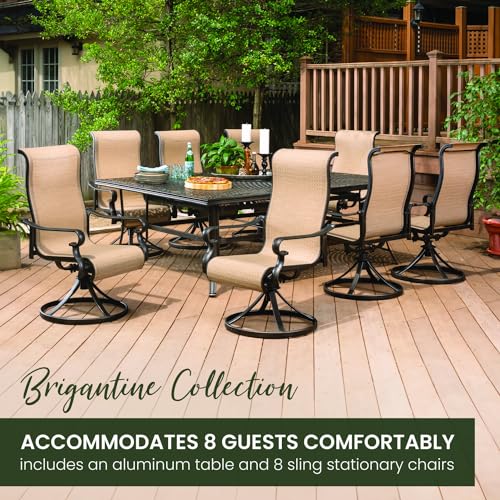 Hanover Brigantine 9-Piece Weather-Resistant Outdoor Dining Set Tan