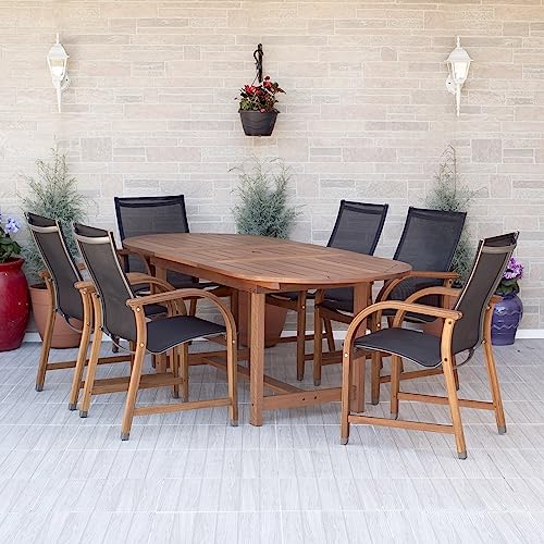 Amazonia Bahamas 7 Piece Oval Patio Dining Set Eucalyptus Wood Black