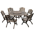 Oakland Living Modern Ornate Outdoor Mesh Aluminum 59-in Round Patio Dining Set with Lazy Susan and Six Chairs Bronze