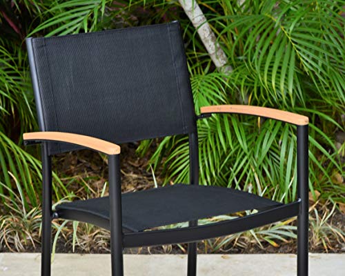 Amazonia Kenneth 9-Piece Extendable Patio Dining Set Durable Teak Wood Black Sling Chairs Black