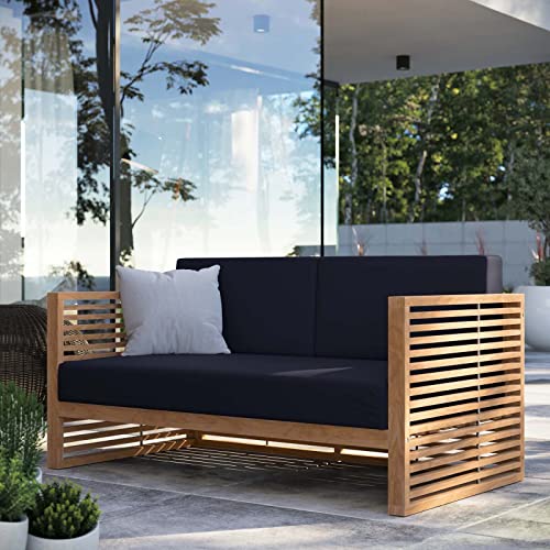 Modway Carlsbad Teak Wood Outdoor Patio Loveseat Natural Navy