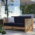 Modway Carlsbad Teak Wood Outdoor Patio Loveseat Natural Navy
