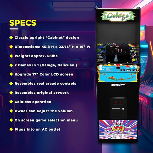 ARCADE1UP Galaga Deluxe Arcade Machine 5ft Cabinet 14 Games 17" Screen Black