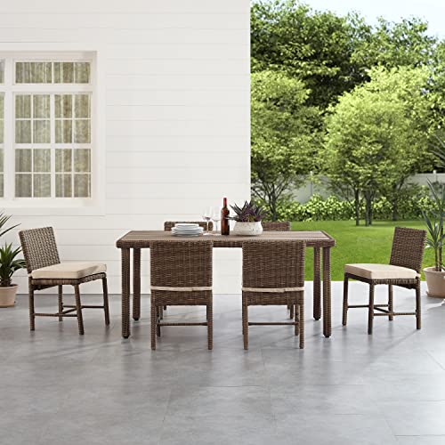 Crosley Furniture Bradenton 7-Piece Outdoor Dining Set Weathered Brown with Sand Cushions