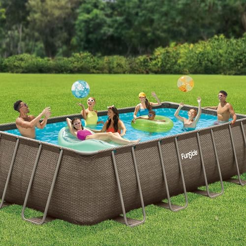 Funsicle Oasis Designer Rectangular Above Ground Pool with Accessories Kit Brown Basket
