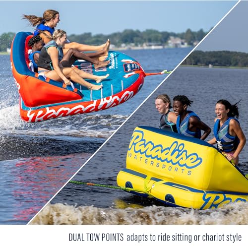 NorEast Outdoors Paradise Water Sports - Emerald Coast Towable Tube for Boating - 1-3 Riders Blue/Yellow
