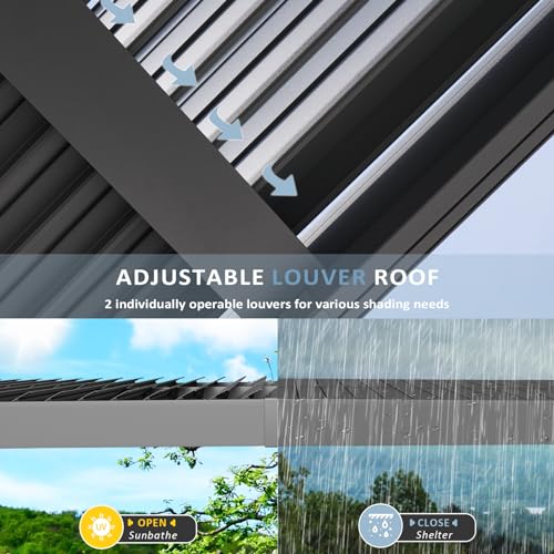 Aoxun Louvered Pergola 12' x 20' Outdoor Aluminum with Adjustable Roof Gray