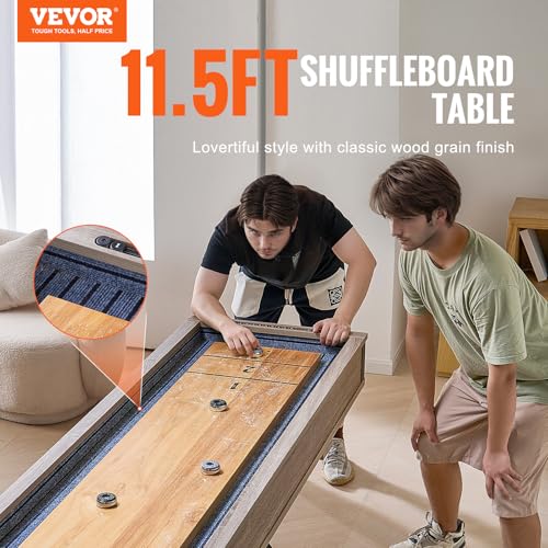 VEVOR Shuffleboard Table 11.5 ft 2-in-1 Combo Game Set Black + Brown
