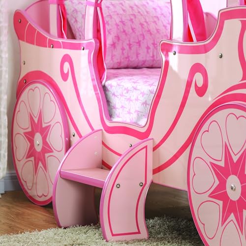 Furniture of America McHenry Twin-Size Princess Carriage Bed with Curtain and Slat Kit Pink