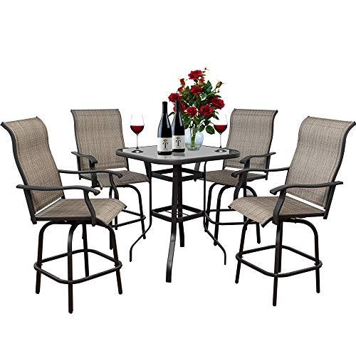 On Shine 5 PCS Outdoor Patio Swivel Bar Set with 4 Stools and 1 Table