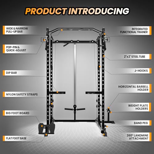Flarhetoric Power Cage 2000 Lbs Squat Rack with Cable System & LAT Pull Down, Black