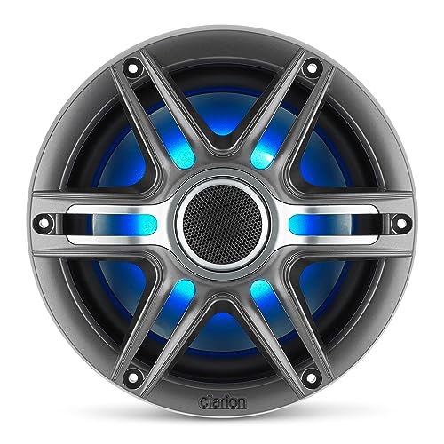 Clarion Marine 4 Channel Amp & 7.7" Speakers with 10" Grey Grill Boat Audio Bundle