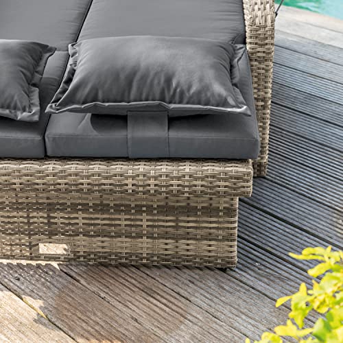 Greemotion Bahia Tobago Patio Daybed Loveseat Sofa with Storage Ottoman and Adjustable Cushions Brown and Dark Gray