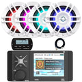 Enrock Marine 4" Color LCD Bluetooth Stereo Receiver with Remote & 4x 6.5" 300W RGB LED Speakers White LED