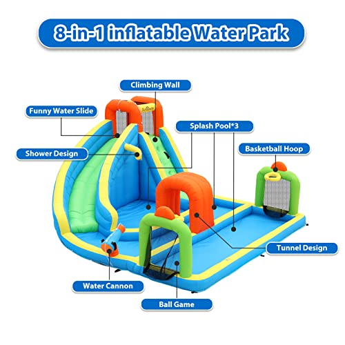 SunSports Inflatable Water Slide Park with Tunnel for Kids Outdoor