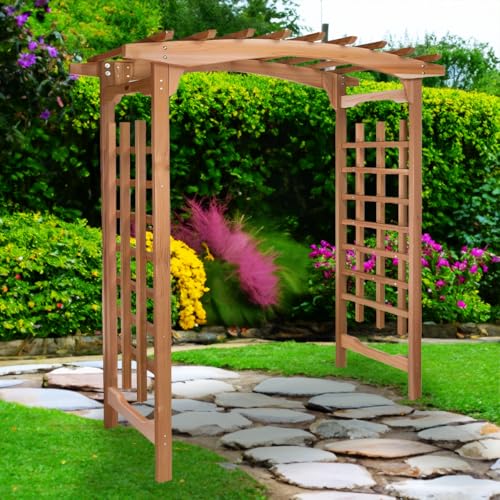 All Things Cedar PA96 Garden Arbor Red - 6-Ft Handcrafted Wooden Trellis for Climbing Plants, Easy Assembly, Weather Resistant