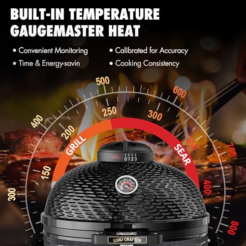 LuauCrafter 24-Inch Ceramic Charcoal Grill and Smoker with Cart Black