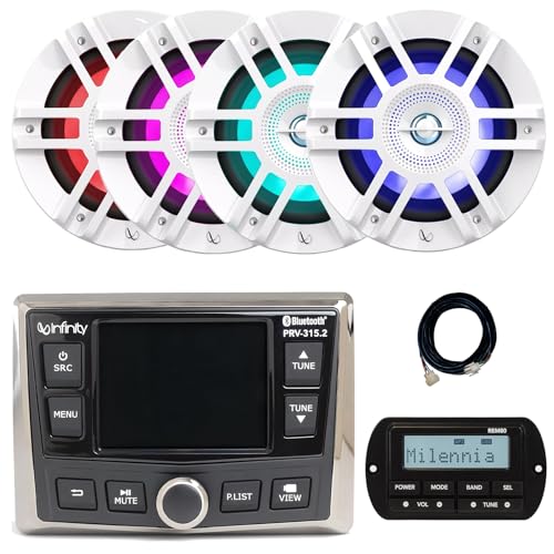 Enrock Marine Infinity PRV-315.2 Marine Bluetooth USB AM/FM/WB Radio Receiver with 4x 6.5" 300W Speakers White LED
