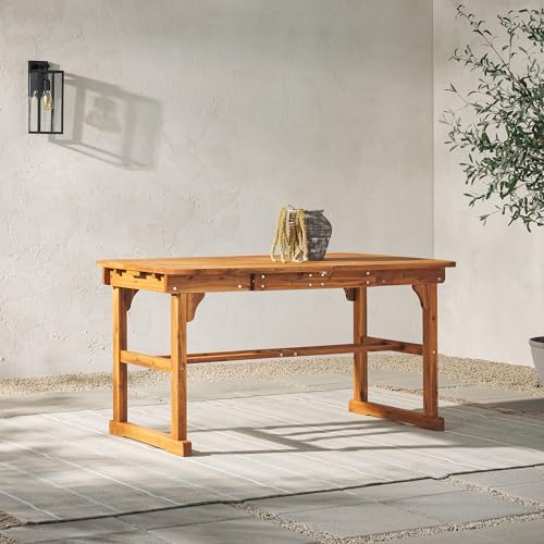 Walker Edison 7-Piece Outdoor Wood Chevron Patio Dining Set Brown