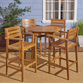 Great Deal Furniture GDFStudio Bar-Height Table Set Solid Acacia Wood Frames Includes 4 Bar Stools Teak Finish