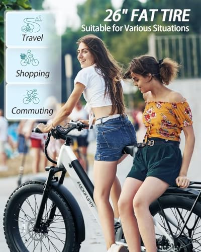 PUCKIPUPPY Electric Bike 960W 48V 15AH 28MPH 7-Speed 26" Fat Tire White