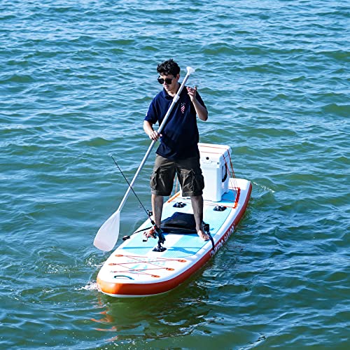 Tuxedo Sailor Inflatable Fishing Kayak Ultra Long Weight Capacity 450lbs Stand Up Paddle Board White/Blue/Orange 3