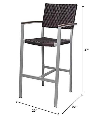 Home Square Wicker Patio Bar Arm Stool Set of 3 Multi-colored