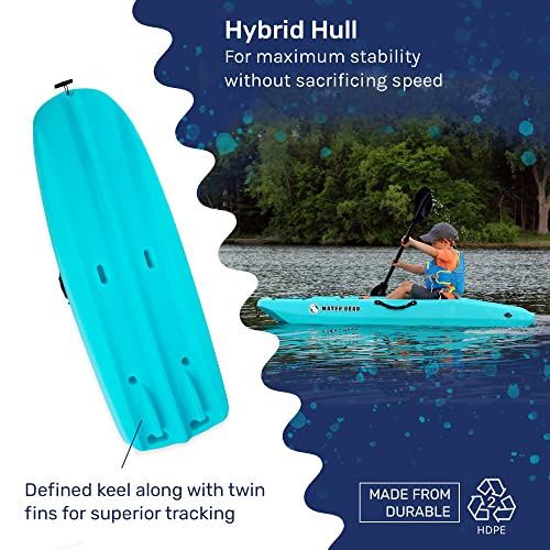 Evrwild Kids 6.5ft Kayak with Paddle, Lightweight Premium & Stable, 3-Level Footrest, Sit On Top for Youth to Teen Up to 130lbs, Grinnell Glacier Blue