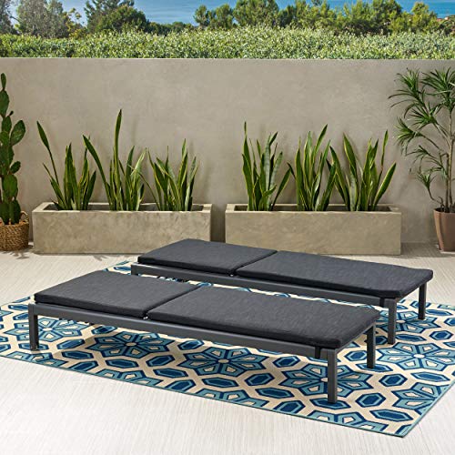 Great Deal Furniture Outdoor Chaise Lounge with Cushion Set of 2 Dark Gray