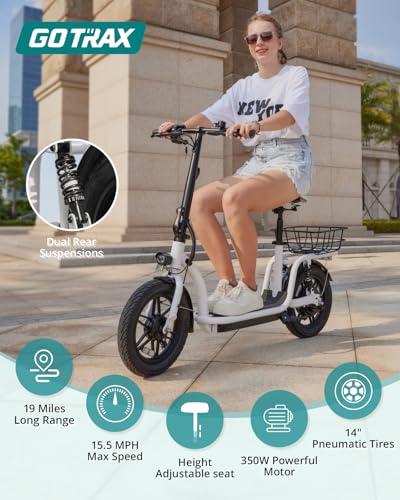 Gotrax Astro Electric Scooter with Seat 14" Tire 19 Miles Range 350W Motor White