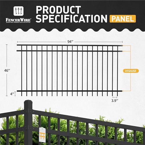 Fencer Wire Heavy Duty Flat Top Fence Barrier Panel 4FT x 8FT Black, Pack of 5