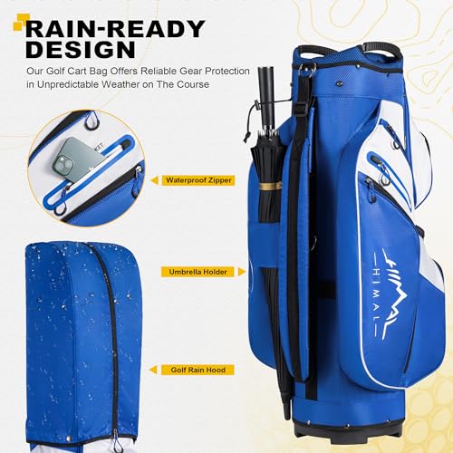 UNIHIMAL Golf Cart Bag 15 Way Organizer Divider Top with Handles and Rain Cover Blue-White