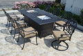 theWorldofpatio Elizabeth 9pc Cast Aluminum Dining Set with Propane Fire Pit - Antique Bronze
