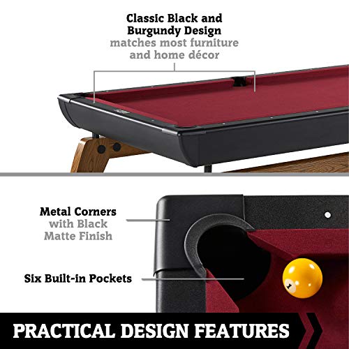Hall of Games 7' Edgewood Drop Pocket Table with Pool Ball and Cue Stick Set Brown