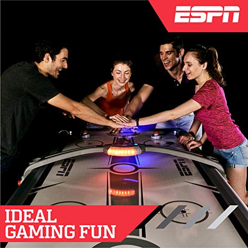 ESPN Sports Air Hockey Game Table 84 Inch Indoor Arcade Gaming Set Gray White Red