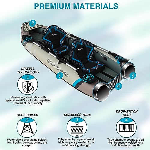 UPWELL 13'6" Inflatable Kayak Drop Stitch Floor 1-2 Person Desert Sand