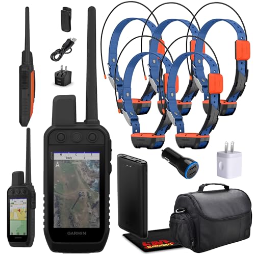 Garmin Alpha 300 Handheld Tracking System Bundle with 5X Dog Collars, GPS Tracker, Field Bag, Charger, Accessories Black