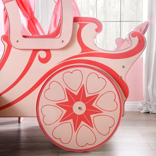 Furniture of America McHenry Twin-Size Princess Carriage Bed with Curtain and Slat Kit Pink