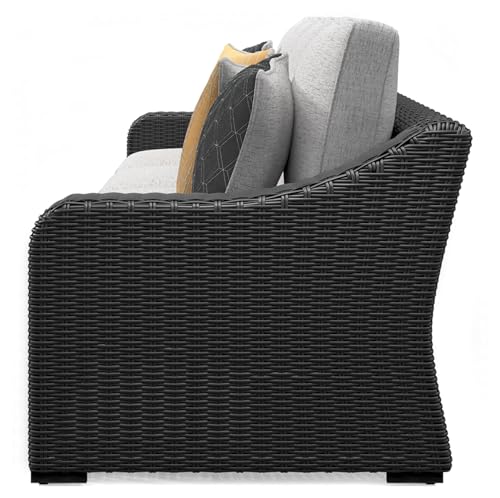 Signature Design by Ashley Beachcroft Casual Weather Resistant 2-Piece Loveseat with Cushions and Pillows Black & Light Gray