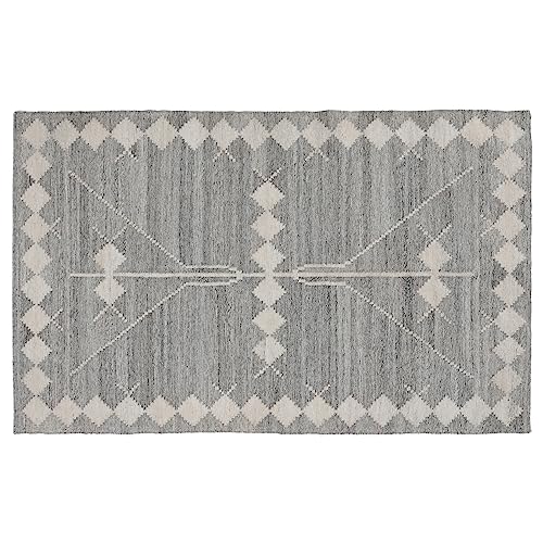 Benzara Handwoven Polyester Area Rug 8x10 Gray Geometric