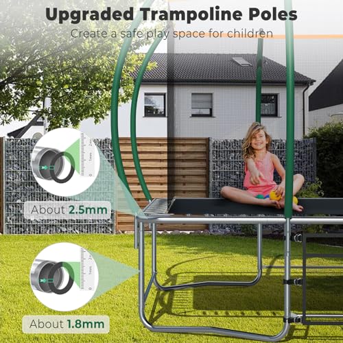 Lyromix 14FT Outdoor Rectangle Trampoline with Curved Poles, Light, Sprinkler & Soccer Set Field Green