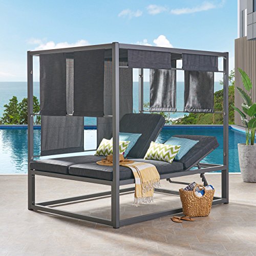 Christopher Knight Home Amos Outdoor Aluminum Daybed with Canopy Dark Grey/Grey Frame
