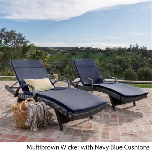 Noble House Salem Outdoor Adjustable Wicker Chaise Lounge Set of 2 Brown