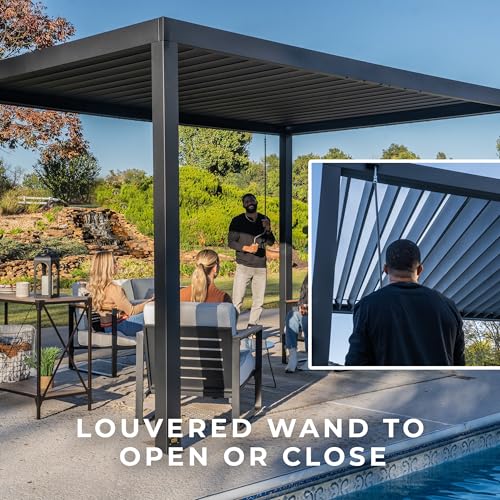 Backyard Discovery Sarasota 14' x 10' Galvanized Steel Pergola Kit with Adjustable Roof Black