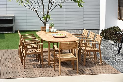 Amazonia Coventry 9-Piece Oval Patio Dining Set Certified Teak Light Brown