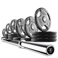 XMark Combo Offer 365 lb Set of Premium Quality Rubber Coated TRI-GRIP Olympic Weight Plates XM-3377 with 7 ft Deadlift VOODOO Commercial Olympic Bar 15) BAR and 365 lb Set