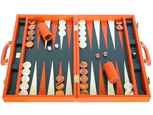 Zaza & Sacci Leather Backgammon Set 20" Orange