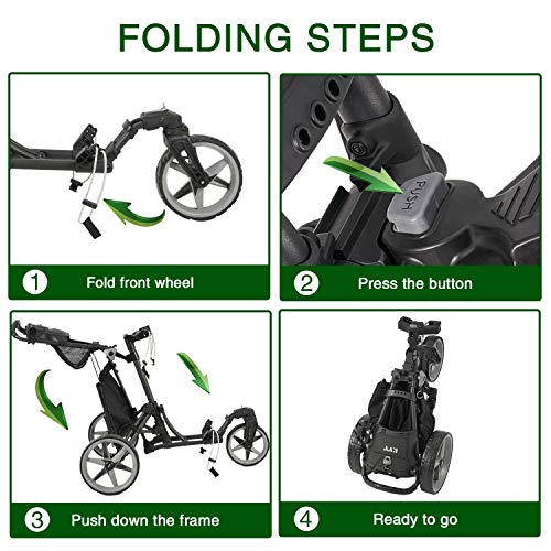 KVV 3 Wheel 360 Rotating Front Wheel Foldable Golf Push Cart Black/Charcoal